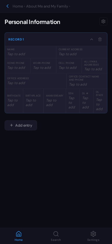 Personal information form grid